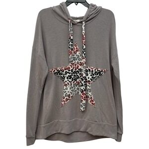 Leopard Star Hoodie Hopely Pullover Taupe Sweatshirt Women's 1XL *Read